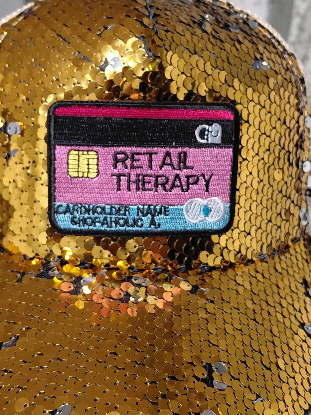 Unique Gold &Silver Card Patch Sequin Cap